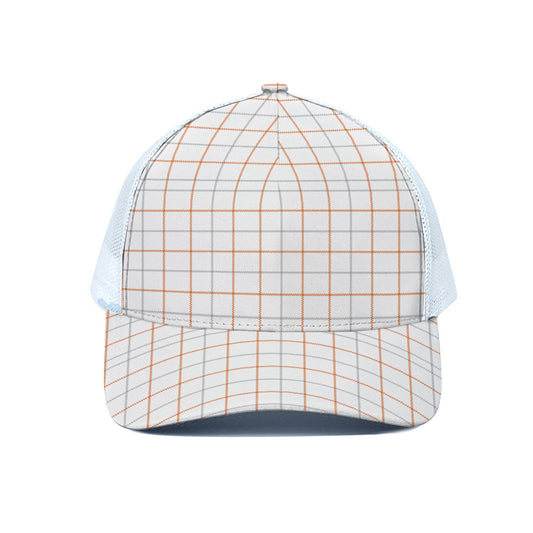 White Halloween Tattersall Pattern Print White Mesh Trucker Cap
