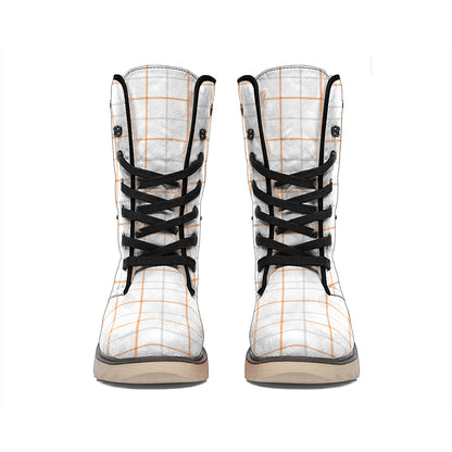 White Halloween Tattersall Pattern Print Winter Boots