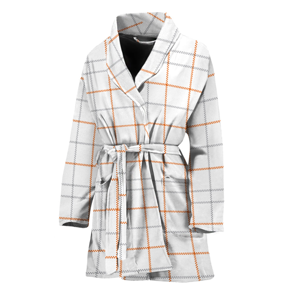 White Halloween Tattersall Pattern Print Women's Bathrobe