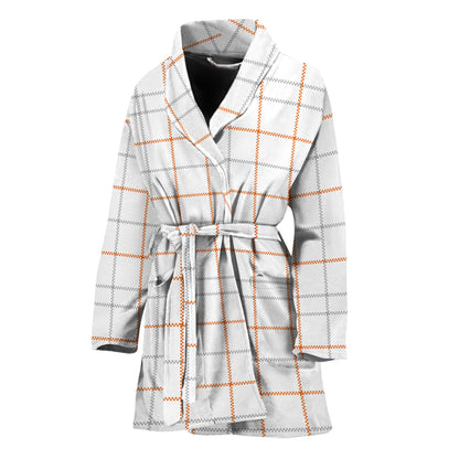 White Halloween Tattersall Pattern Print Women's Bathrobe