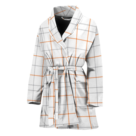 White Halloween Tattersall Pattern Print Women's Bathrobe