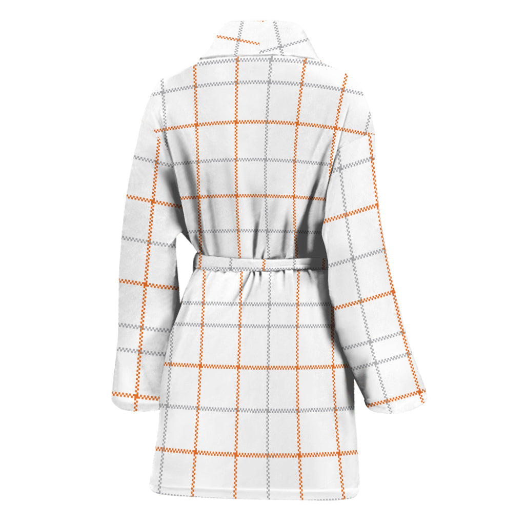 White Halloween Tattersall Pattern Print Women's Bathrobe