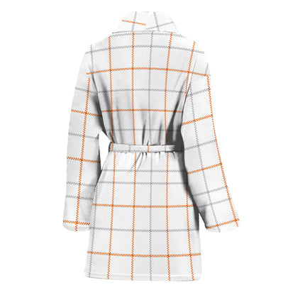 White Halloween Tattersall Pattern Print Women's Bathrobe