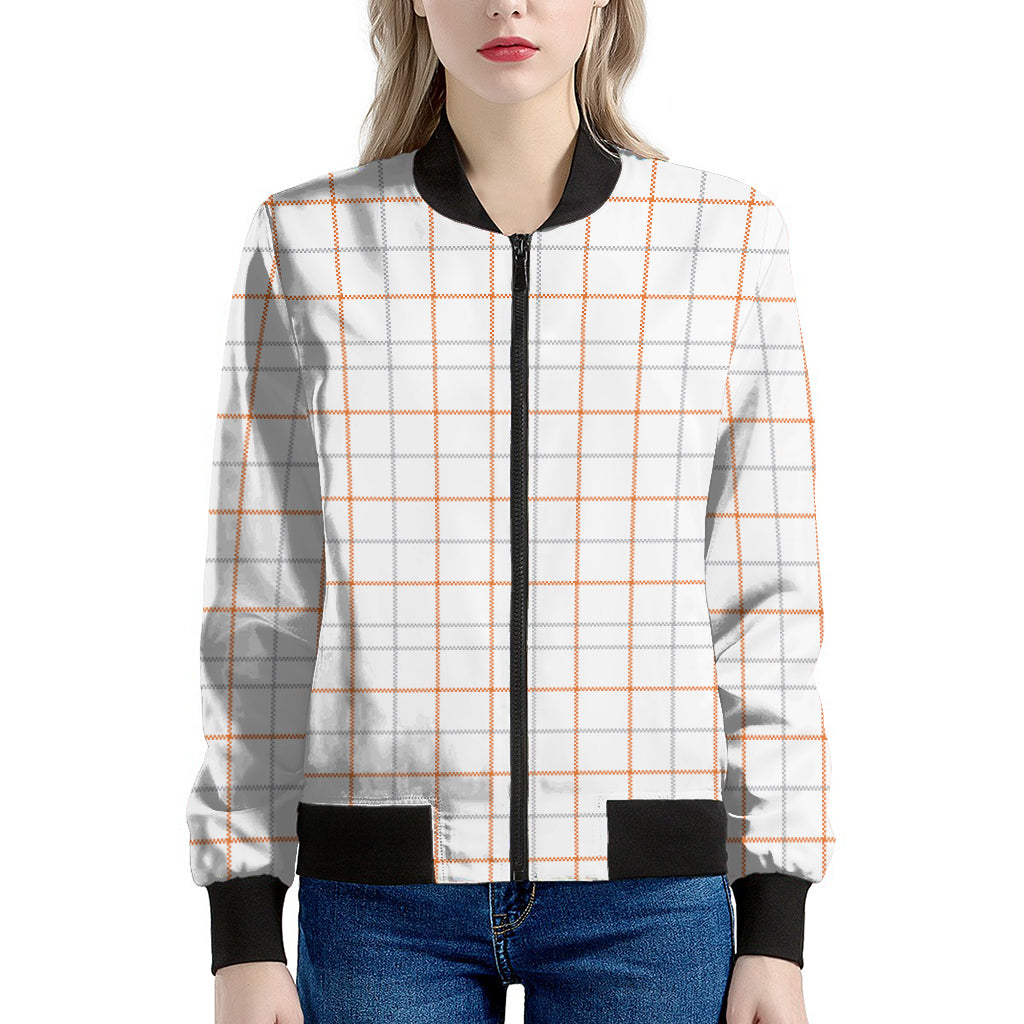 White Halloween Tattersall Pattern Print Women's Bomber Jacket
