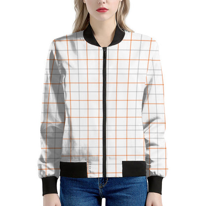 White Halloween Tattersall Pattern Print Women's Bomber Jacket