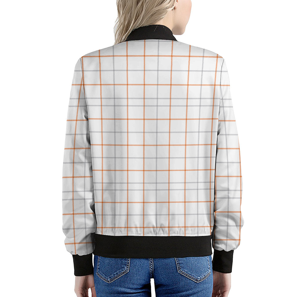 White Halloween Tattersall Pattern Print Women's Bomber Jacket