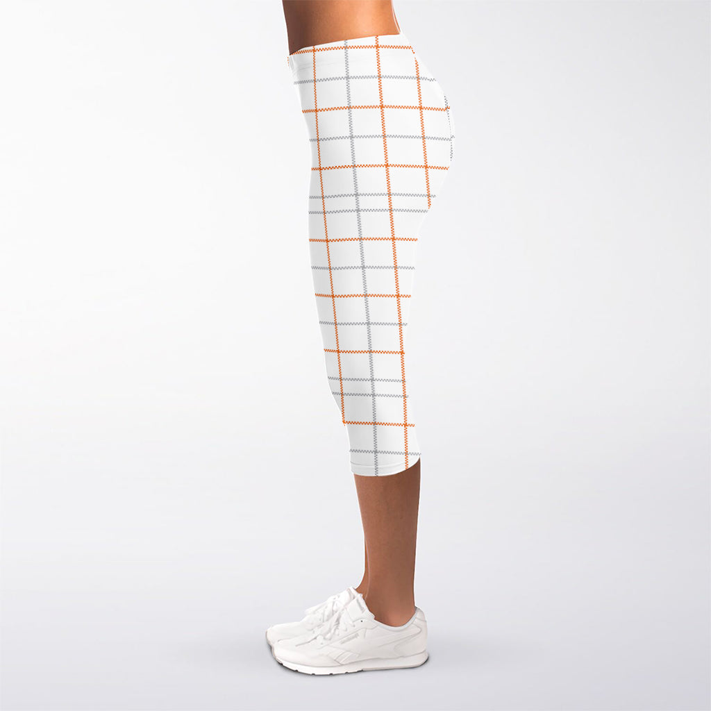 White Halloween Tattersall Pattern Print Women's Capri Leggings