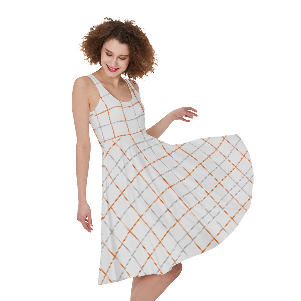 White Halloween Tattersall Pattern Print Women's Sleeveless Dress