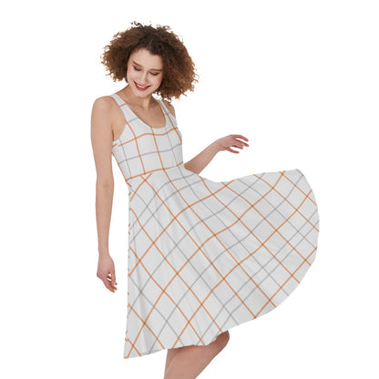 White Halloween Tattersall Pattern Print Women's Sleeveless Dress