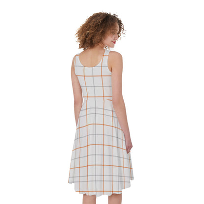 White Halloween Tattersall Pattern Print Women's Sleeveless Dress