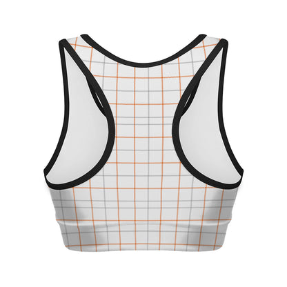 White Halloween Tattersall Pattern Print Women's Sports Bra