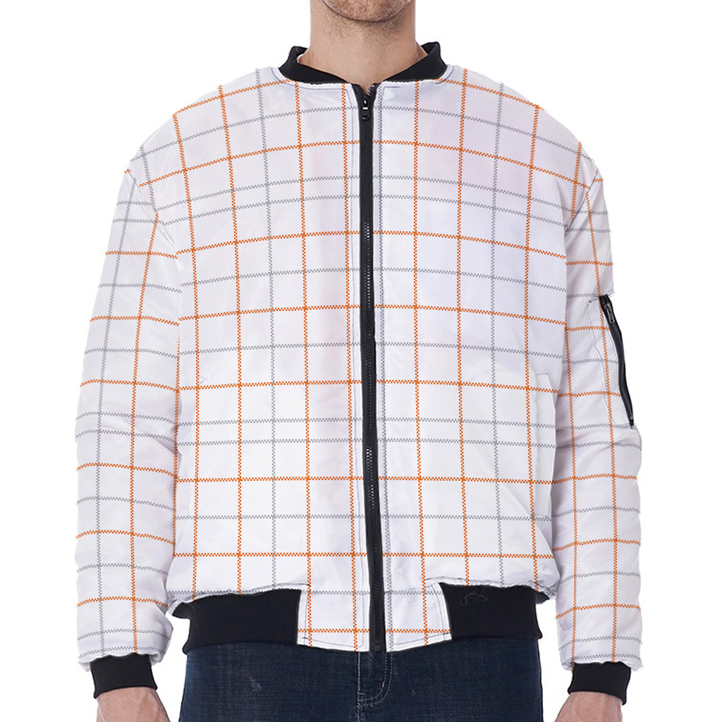 White Halloween Tattersall Pattern Print Zip Sleeve Bomber Jacket