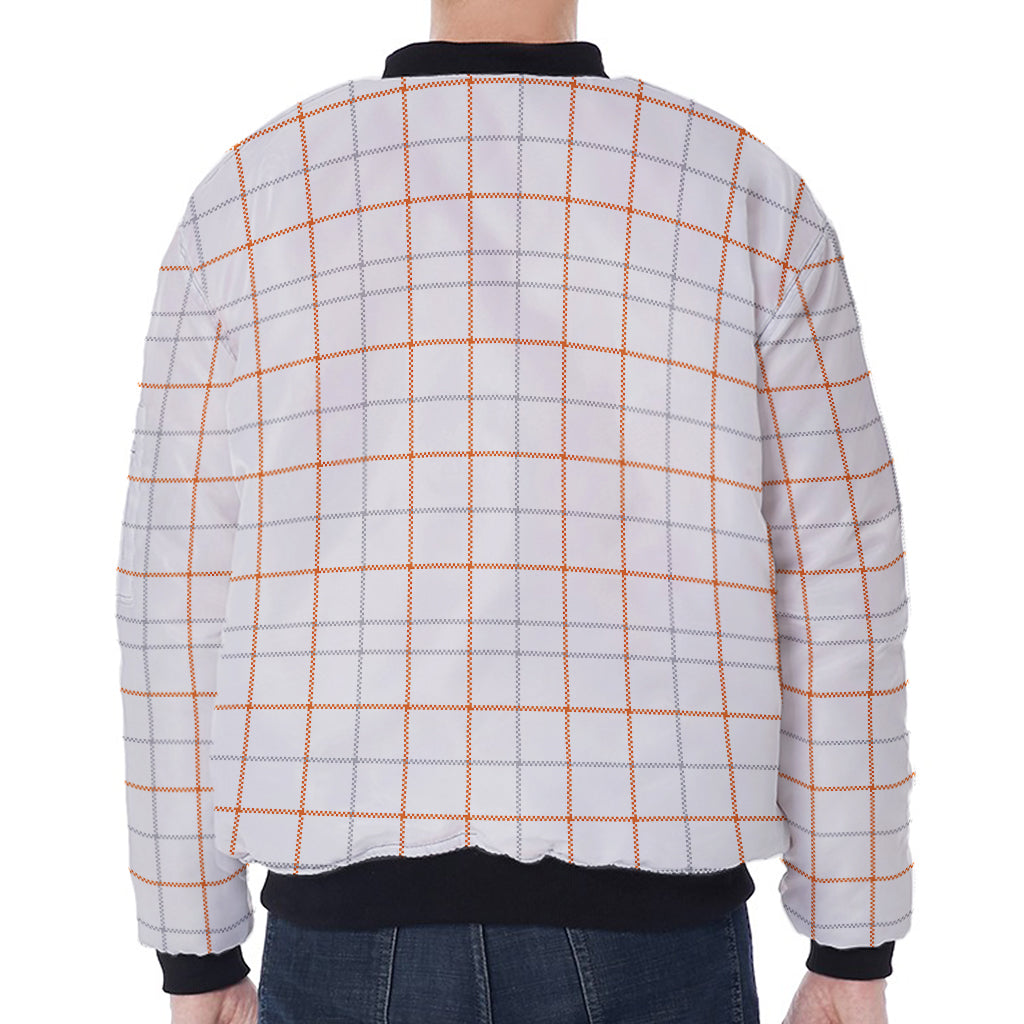 White Halloween Tattersall Pattern Print Zip Sleeve Bomber Jacket