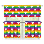 White Heart On LGBT Pride Striped Print 3 Piece Kitchen Curtains