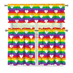 White Heart On LGBT Pride Striped Print 3 Piece Kitchen Curtains