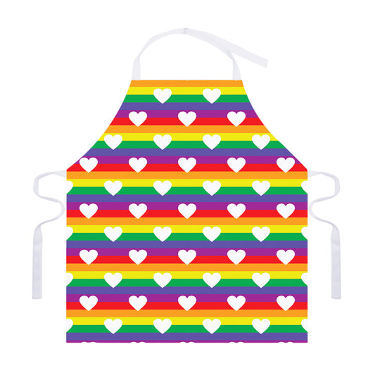 White Heart On LGBT Pride Striped Print Adjustable Apron