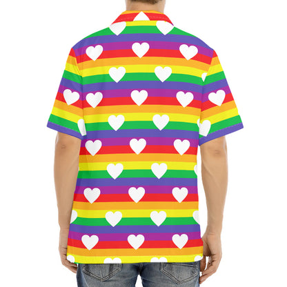 White Heart On LGBT Pride Striped Print Aloha Shirt