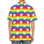 White Heart On LGBT Pride Striped Print Aloha Shirt