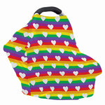 White Heart On LGBT Pride Striped Print Baby Seat Cover