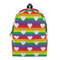 White Heart On LGBT Pride Striped Print School Backpack