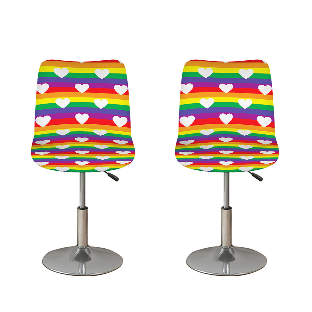 White Heart On LGBT Pride Striped Print Bar Stool Covers