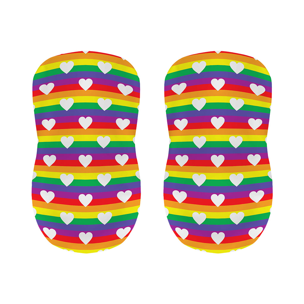 White Heart On LGBT Pride Striped Print Bar Stool Covers