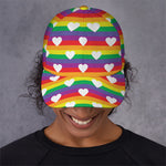 White Heart On LGBT Pride Striped Print Baseball Cap
