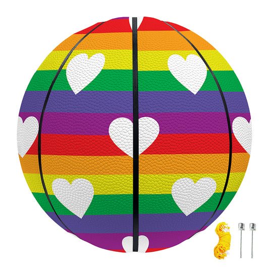 White Heart On LGBT Pride Striped Print Basketball