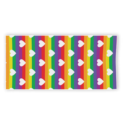 White Heart On LGBT Pride Striped Print Beach Towel