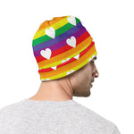 White Heart On LGBT Pride Striped Print Beanie