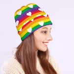 White Heart On LGBT Pride Striped Print Beanie