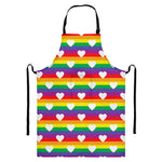 White Heart On LGBT Pride Striped Print Bib Apron With Pocket