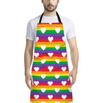 White Heart On LGBT Pride Striped Print Bib Apron With Pocket