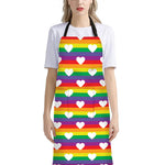 White Heart On LGBT Pride Striped Print Bib Apron With Pocket
