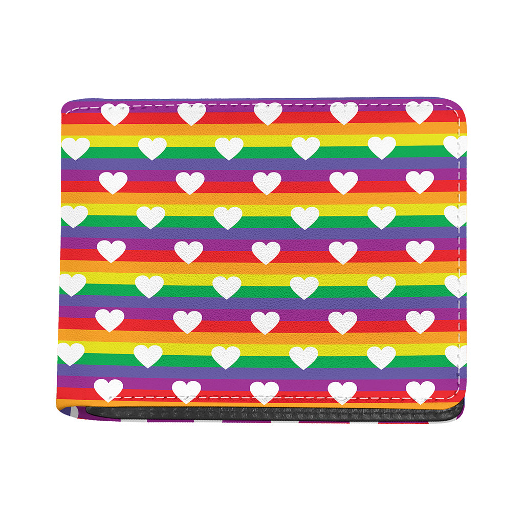 White Heart On LGBT Pride Striped Print Bifold Wallet
