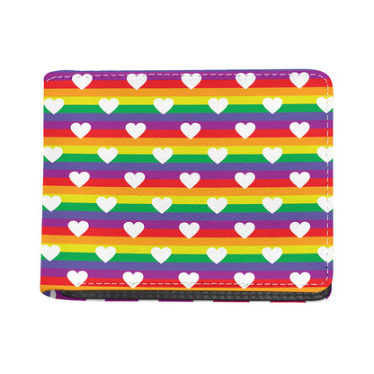 White Heart On LGBT Pride Striped Print Bifold Wallet