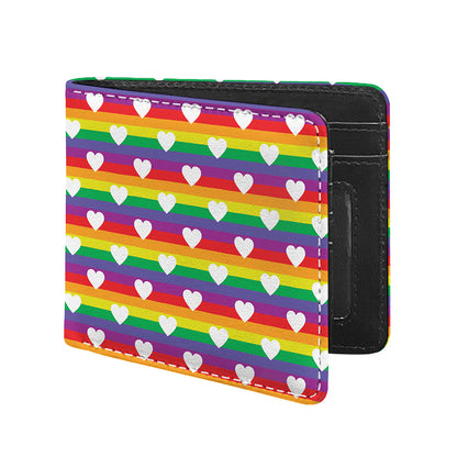 White Heart On LGBT Pride Striped Print Bifold Wallet