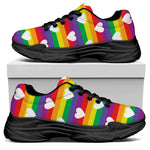 White Heart On LGBT Pride Striped Print Black Chunky Shoes