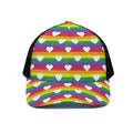 White Heart On LGBT Pride Striped Print Black Mesh Trucker Hat