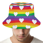 White Heart On LGBT Pride Striped Print Bucket Hat