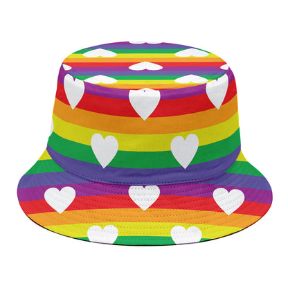 White Heart On LGBT Pride Striped Print Bucket Hat