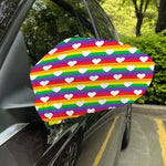 White Heart On LGBT Pride Striped Print Car Side Mirror Covers