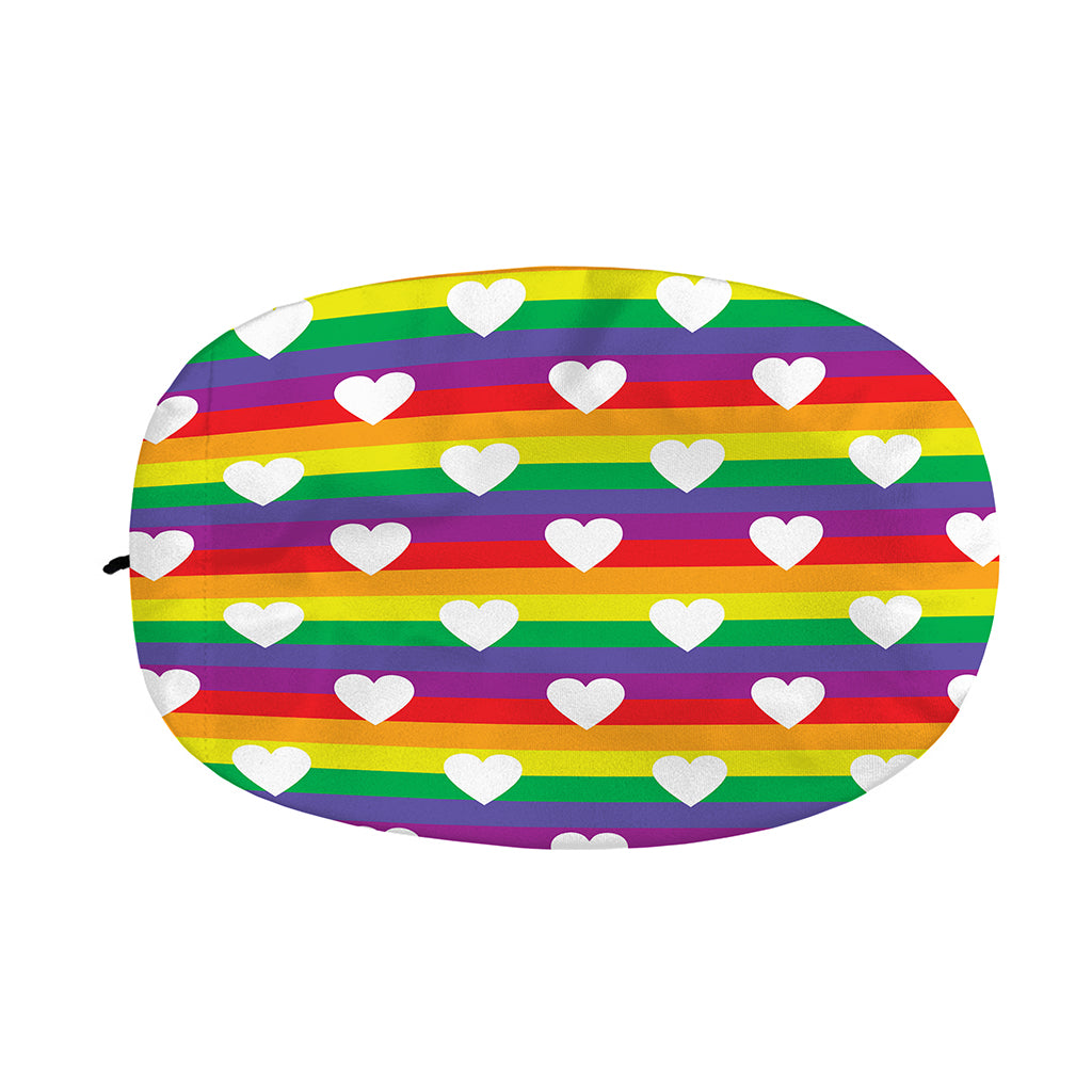 White Heart On LGBT Pride Striped Print Car Side Mirror Covers
