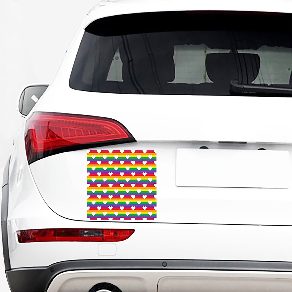 White Heart On LGBT Pride Striped Print Car Sticker