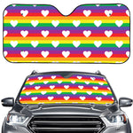 White Heart On LGBT Pride Striped Print Car Windshield Sun Shade