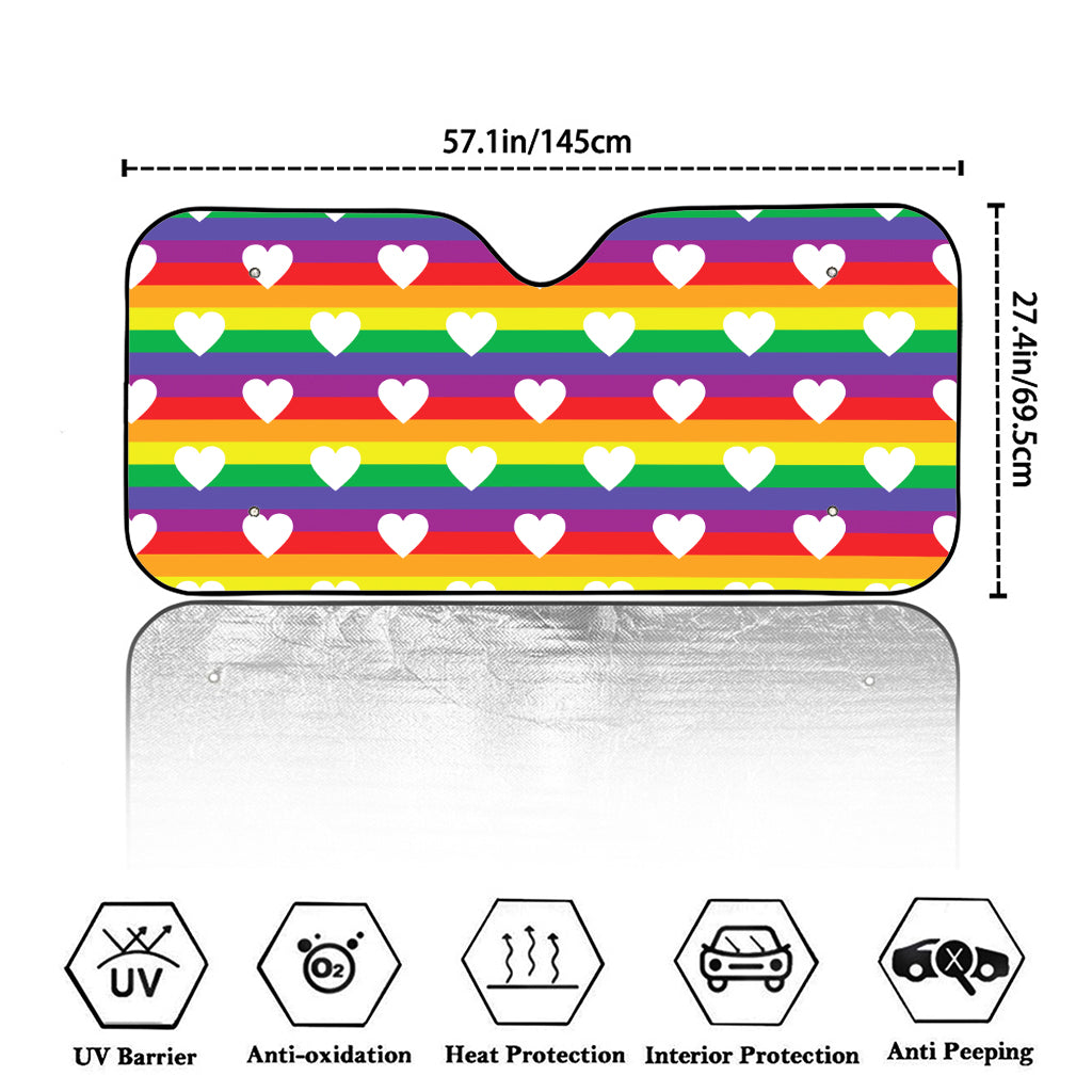 White Heart On LGBT Pride Striped Print Car Windshield Sun Shade
