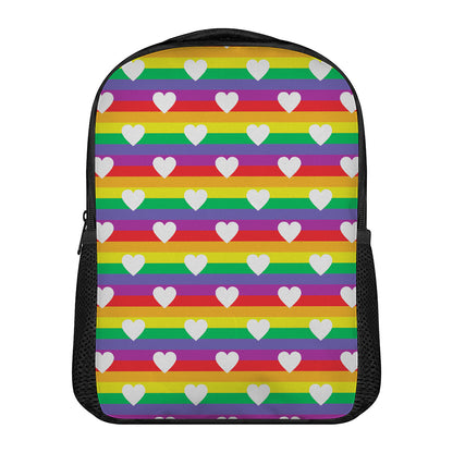 White Heart On LGBT Pride Striped Print Casual Backpack