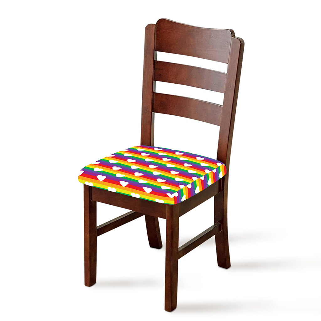 White Heart On LGBT Pride Striped Print Chair Cushion Cover