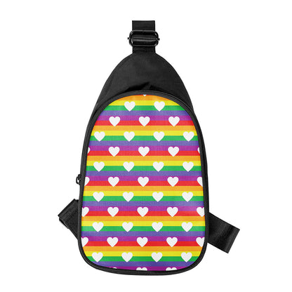 White Heart On LGBT Pride Striped Print Chest Bag