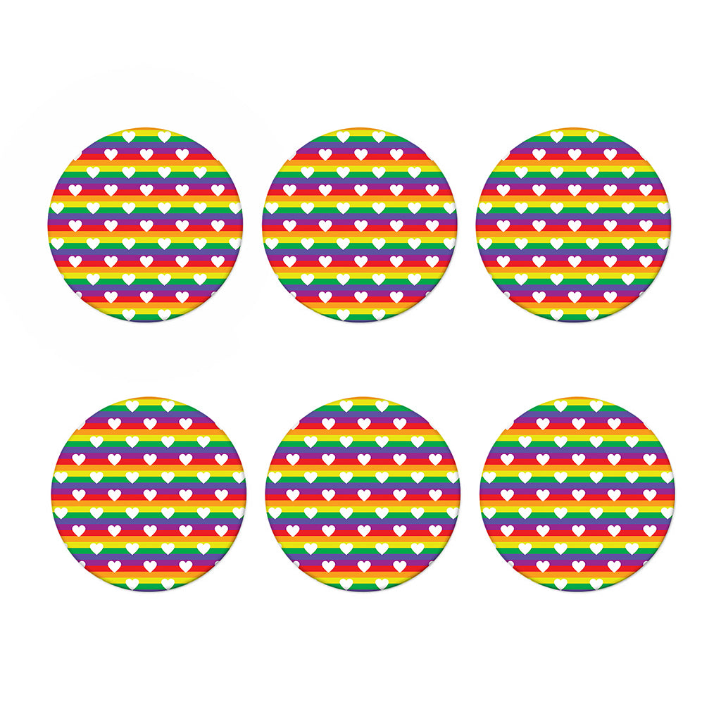 White Heart On LGBT Pride Striped Print Coaster Set